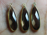 92.5 Silver Vermeil Smoky Quartz Faceted Long Pear Stone Pendant 24K Gold Plated, 1 Piece Of 23mm
