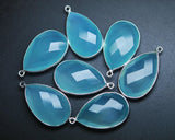 92.5 Sterling Silver Aqua Chalcedony Faceted Pear Shape Pendant, 2 Piece Of 28mm