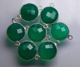 92.5 Sterling Silver Green Onyx Faceted Coins Shape Connector, 10 Piece Of 17mm