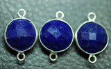 92.5 Sterling Silver Lapis Lazuli Faceted Coins Shape Connector Pendant, 4 Piece Of 23mm