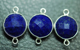 92.5 Sterling Silver Lapis Lazuli Faceted Coins Shape Connector Pendant, 7 Piece Of 23mm