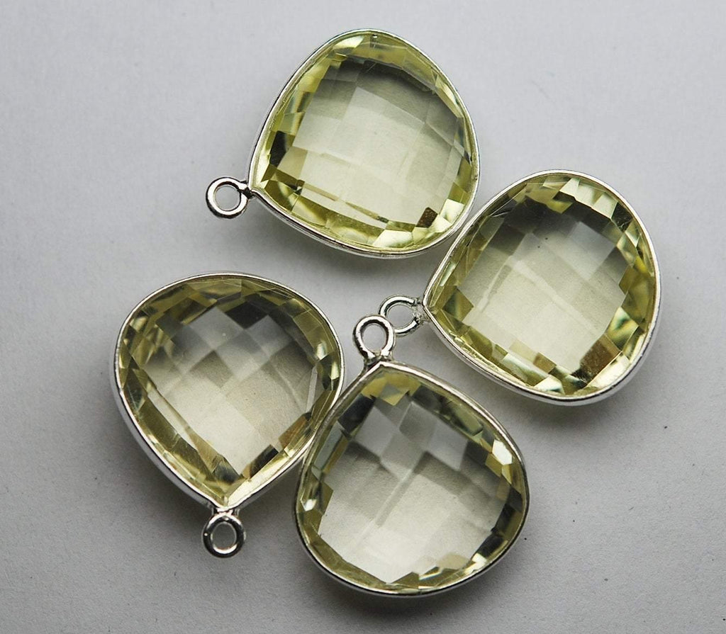 92.5 Sterling Silver Lemon Quartz Faceted Heart Shape Pendant, 2 Piece Of 20mm - Jalvi & Co.