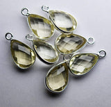 92.5 Sterling Silver Lemon Quartz Faceted Pear Shape Pendant, 5 Piece Of 16mm