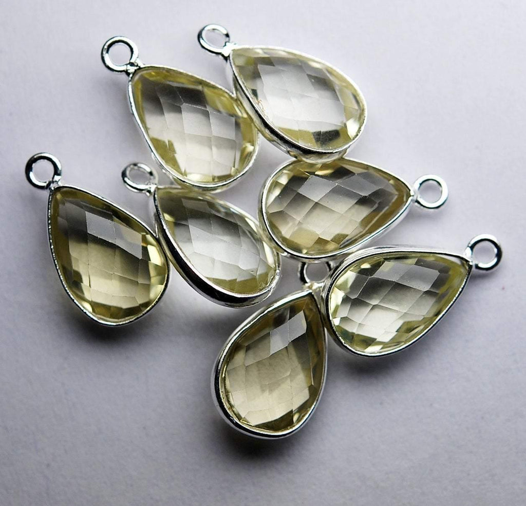 92.5 Sterling Silver Lemon Quartz Faceted Pear Shape Pendant, 5 Piece Of 16mm - Jalvi & Co.