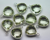 92.5 Sterling Silver, Natural Green Amethyst Faceted Heart Shape Connector, 5 Piece Of 16mm