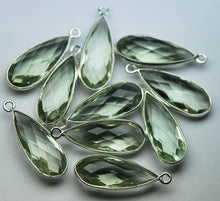 Load image into Gallery viewer, 92.5 Sterling Silver, Natural Green Amethyst Faceted Pear Shape Connector, 10 Piece Of 23mm - Jalvi &amp; Co.