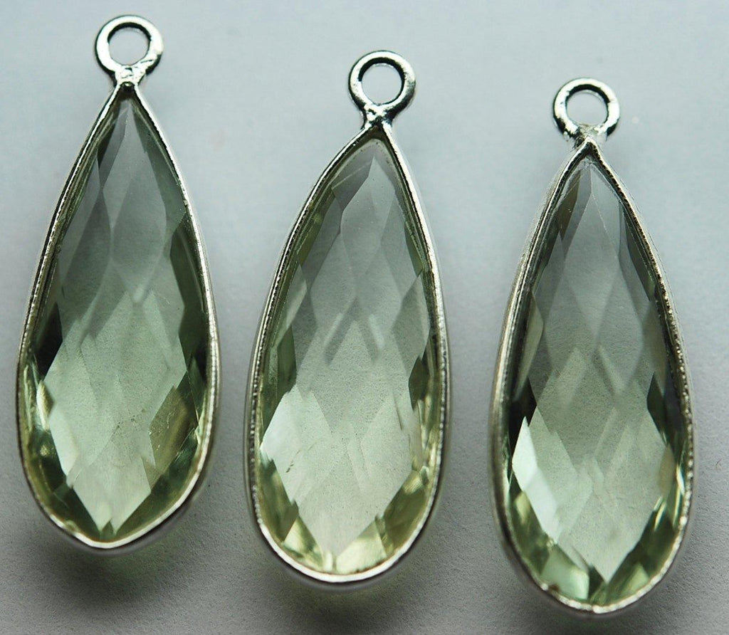 92.5 Sterling Silver, Natural Green Amethyst Faceted Pear Shape Connector, 10 Piece Of 23mm - Jalvi & Co.