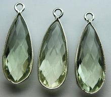 Load image into Gallery viewer, 92.5 Sterling Silver, Natural Green Amethyst Faceted Pear Shape Connector, 10 Piece Of 23mm - Jalvi &amp; Co.