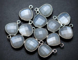 92.5 Sterling Silver, Natural Grey Moonstone Faceted Heart Shape Pendent, 2 Piece Of 14mm Approx