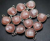 92.5 Sterling Silver, Natural Peach Moonstone Faceted Heart Shape Pendent, 2 Piece Of 16mm Approx