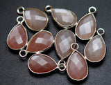 92.5 Sterling Silver, Natural Peach Moonstone Faceted Pear Shape Pendant, 2 Piece Of 16mm Approx