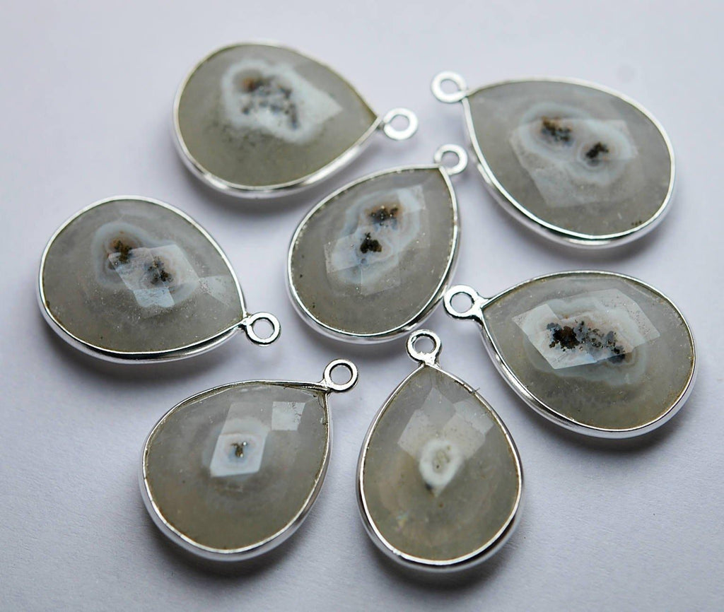 92.5 Sterling Silver, Natural Solar Quartz Faceted Pear Shape,Pendent, 2 Piece Of 23-25mm Approx - Jalvi & Co.