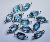 92.5 Sterling Silver Sky Blue Topaz Faceted Oval Shape Connector, 6 Piece 14mm Approx