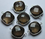 92.5 Sterling Silver Smoky Quartz Faceted Cushion Shape Pendant, 2 Piece Of 23mm