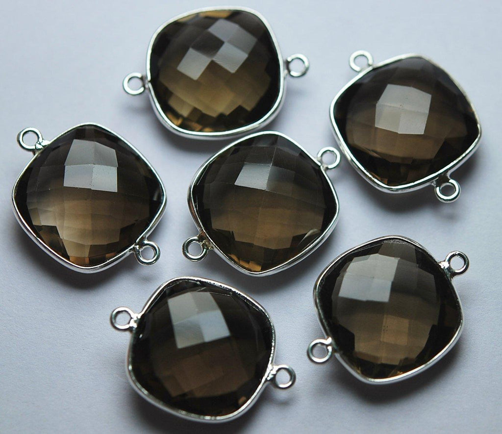 92.5 Sterling Silver Smoky Quartz Faceted Cushion Shape Pendant, 5 Piece Of 17mm - Jalvi & Co.