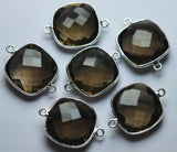 92.5 Sterling Silver Smoky Quartz Faceted Cushion Shape Pendant, 5 Piece Of 17mm