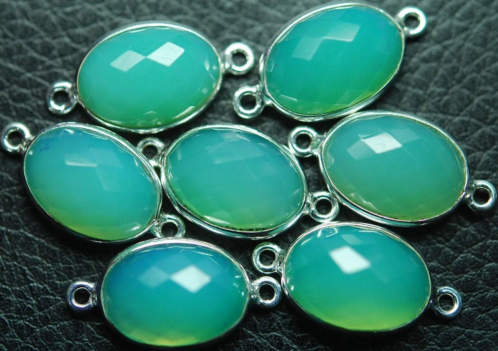 92.5 Sterling Silver Turquoise Chalcedony Faceted Oval Shape Connector Pendant, 5 Piece Of 21mm - Jalvi & Co.