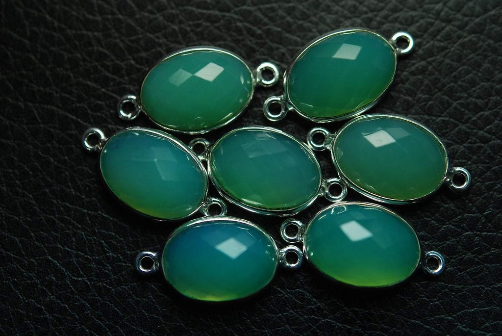 92.5 Sterling Silver Turquoise Chalcedony Faceted Oval Shape Connector Pendant, 5 Piece Of 21mm - Jalvi & Co.