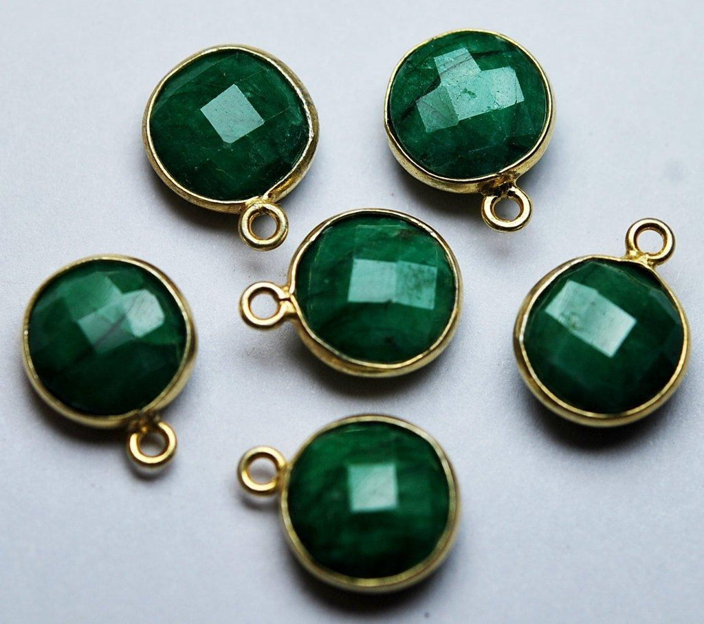 92.5 Sterling Silver Vermeil Dyed Natural Green Ruby Faceted Coins Shape Connector, 2 Piece Of 14mm Approx - Jalvi & Co.