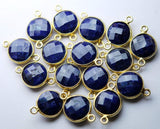 92.5 Sterling Silver Vermeil,Dyed Natural Blue Sapphire Faceted Coins Shape Connector, 2 Piece Of 17mm Approx