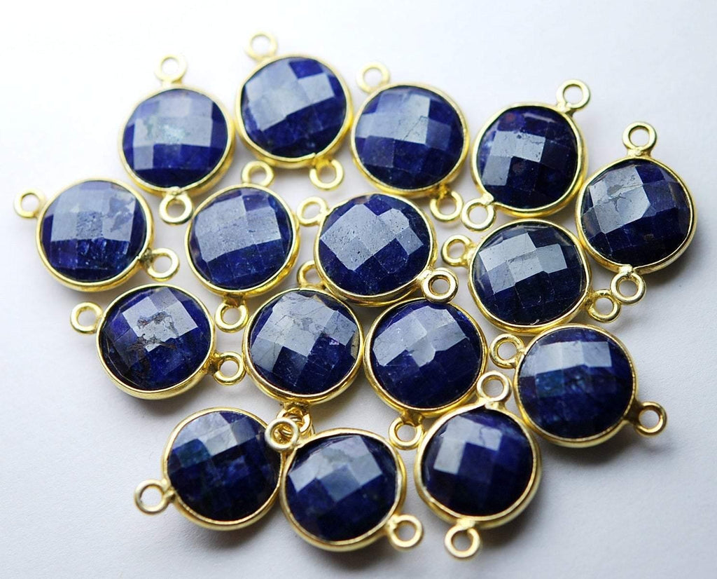 92.5 Sterling Silver Vermeil,Dyed Natural Blue Sapphire Faceted Coins Shape Connector, 2 Piece Of 17mm Approx - Jalvi & Co.