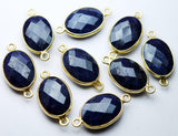 92.5 Sterling Silver Vermeil,Dyed Natural Blue Sapphire Faceted Oval Shape Connector, 2 Piece Of 19mm Approx