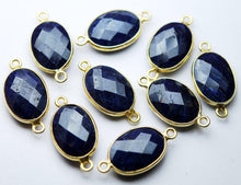 Load image into Gallery viewer, 92.5 Sterling Silver Vermeil,Dyed Natural Blue Sapphire Faceted Oval Shape Connector, 2 Piece Of 19mm Approx - Jalvi &amp; Co.