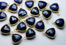 Load image into Gallery viewer, 92.5 Sterling Silver Vermeil,Dyed Natural Blue Sapphire Faceted Trillion Shape Pendent, 2 Piece Of 14mm Approx - Jalvi &amp; Co.