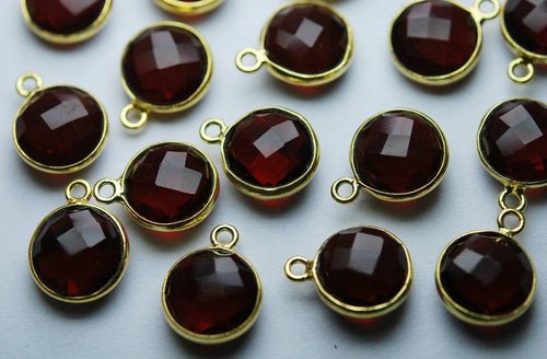 92.5 Sterling Silver Vermeil,Ruby Red Quartz Faceted Coins Shape Pendant, 2 Piece Of 14mm - Jalvi & Co.
