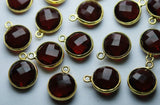 92.5 Sterling Silver Vermeil,Ruby Red Quartz Faceted Coins Shape Pendant, 2 Piece Of 14mm