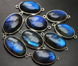 92.5 Sterling Silver,Blue Labradorite Smooth Oval Shape Pendant, 2 Piece Of 35mm Approx