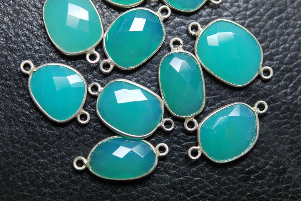 92.5 Sterling Silver,Chrysoprase Chalcedony Facated Slice Connector, 20-22mm - Jalvi & Co.