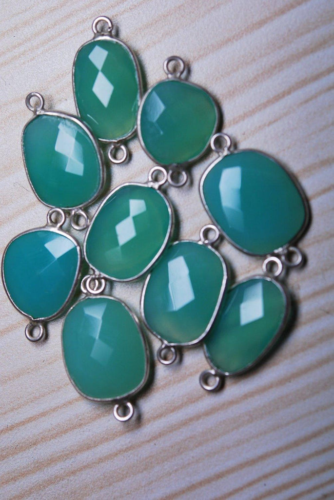 92.5 Sterling Silver,Chrysoprase Chalcedony Facated Slice Connector, 20-22mm - Jalvi & Co.