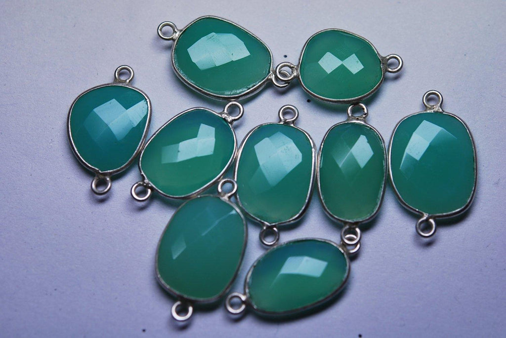 92.5 Sterling Silver,Chrysoprase Chalcedony Facated Slice Connector, 20-22mm - Jalvi & Co.