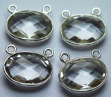 92.5 Sterling Silver,Crystal Quartz Oval Shape Pandant, 2 Piece Of 13mm Approx