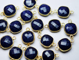 92.5 Sterling Silver,Dyed Natural Blue Sapphire Faceted Cushion Shape Connector, 2 Piece Of 17mm Approx