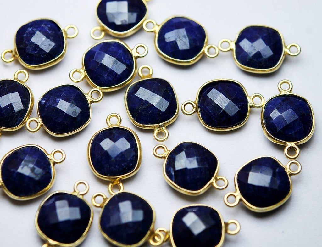 92.5 Sterling Silver,Dyed Natural Blue Sapphire Faceted Cushion Shape Connector, 2 Piece Of 17mm Approx - Jalvi & Co.
