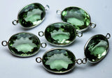 92.5 Sterling Silver,Green Amethyst Quartz Faceted Oval Shape Connector, 2 Piece Of 20mm Approx