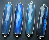 92.5 Sterling Silver,Labradorite Faceted Baguettes Shape Pendant, 2 Piece Of 47mm Approx