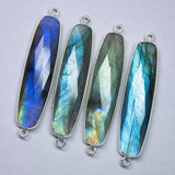 92.5 Sterling Silver,Labradorite Faceted Baguettes Shape Pendant, 20 Piece Of 47mm Approx