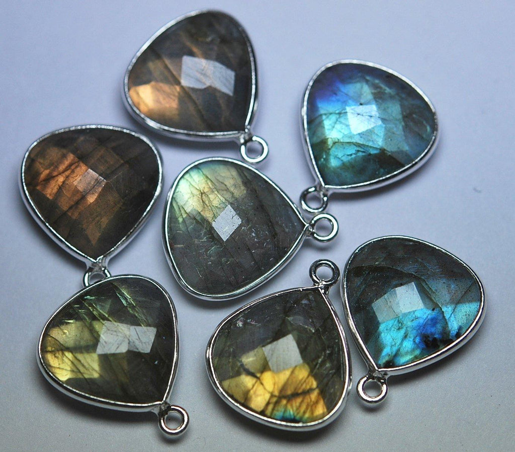 92.5 Sterling Silver,Labradorite Faceted Heart Shape Pendant, 5 Piece Of 18mm Approx - Jalvi & Co.