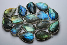 Load image into Gallery viewer, 92.5 Sterling Silver,Labradorite Faceted Pear Shape Pendant, 2 Piece Of 28mm Approx - Jalvi &amp; Co.