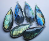 92.5 Sterling Silver,Labradorite Faceted Pear Shape Pendant, 5 Piece Of 38mm Approx