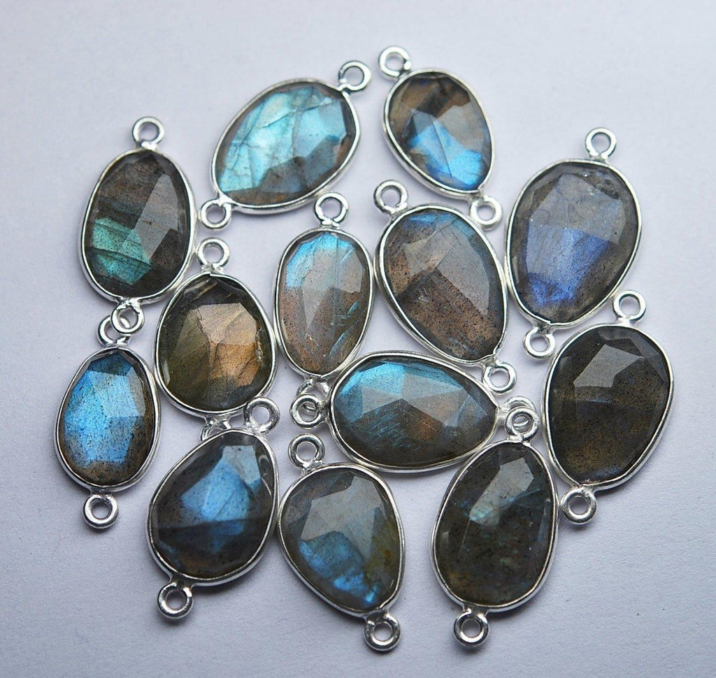 92.5 Sterling Silver,Labradorite Faceted Slice Shape Pendant Connector, 20 Piece Of 23-25mm Approx - Jalvi & Co.