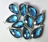 92.5 Sterling Silver,London Blue Quartz Faceted Long Pear Shape Pendant, 10 Piece Of 28mm Approx