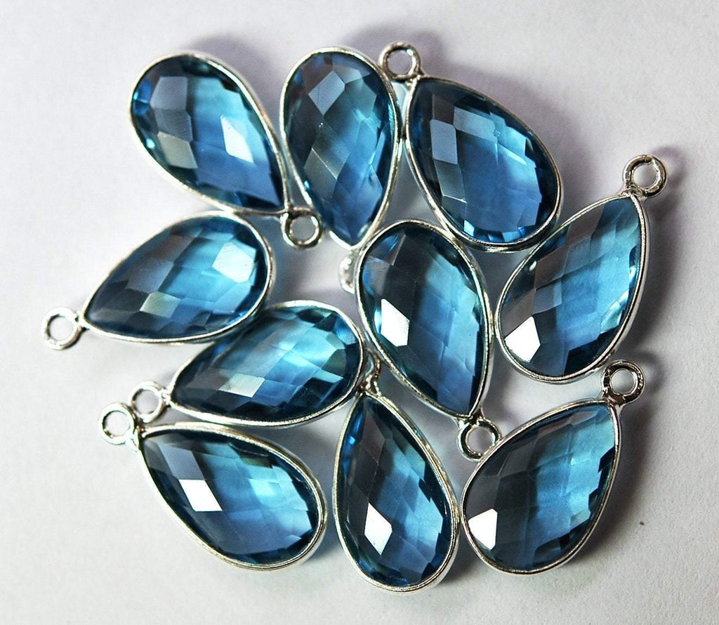 92.5 Sterling Silver,London Blue Quartz Faceted Long Pear Shape Pendant, 10 Piece Of 28mm Approx - Jalvi & Co.