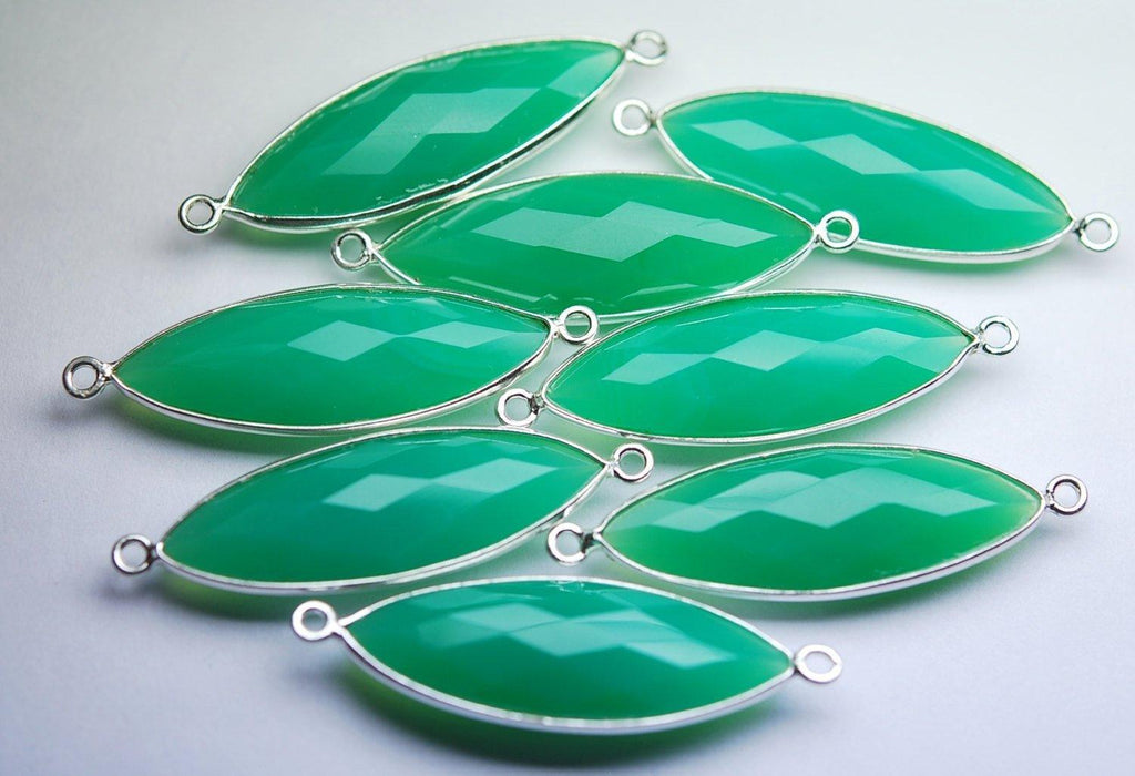 92.5 Sterling Silver,Match Pair Chrysoprase Chalcedony Faceted Marquise Shape Pendant, 5 Piece Of 31mm - Jalvi & Co.