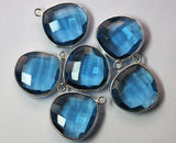 92.5 Sterling Silver,Matched Pairs,London Blue Quartz Faceted Heart Shape Pendant Connector, 10 Piece Of 18mm Approx