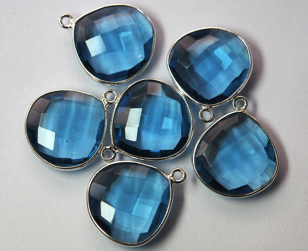92.5 Sterling Silver,Matched Pairs,London Blue Quartz Faceted Heart Shape Pendant Connector, 10 Piece Of 18mm Approx - Jalvi & Co.