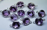 92.5 Sterling Silver,Pink Amethyst Faceted Round Shape Connector, 2 Piece Of 15mm Approx